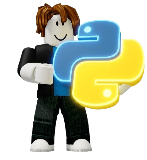 Rogiant mascot — a Roblox character holding the Python logo